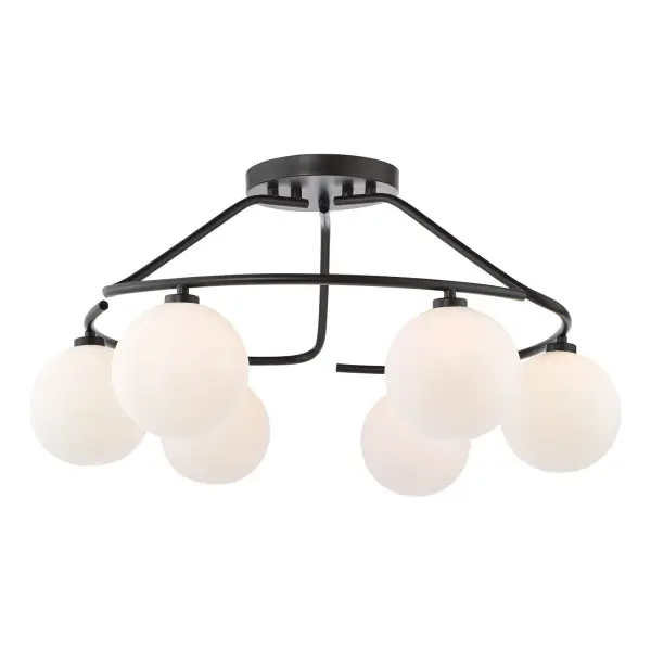 Luana 6 Light Semi Flush Fitting in Matt Black & Opal Glass