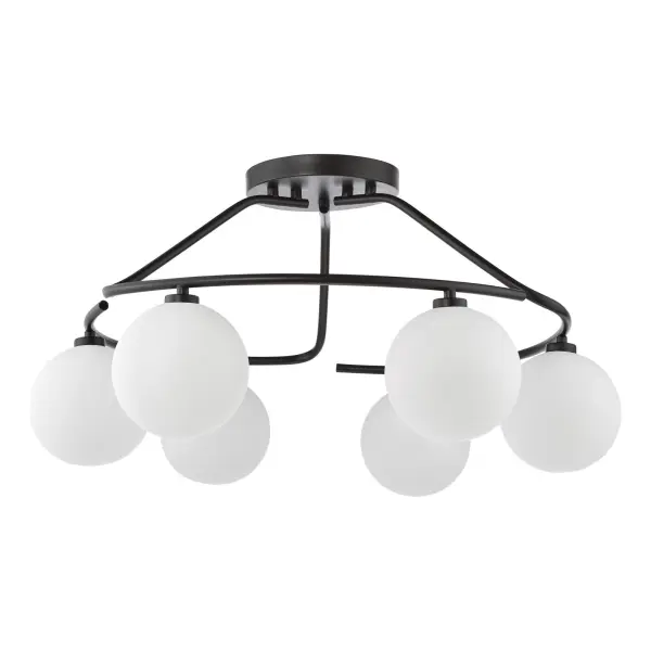 Luana 6 Light Semi Flush Fitting in Matt Black & Opal Glass