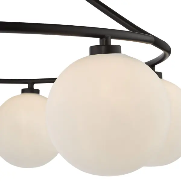 Luana 6 Light Semi Flush Fitting in Matt Black & Opal Glass