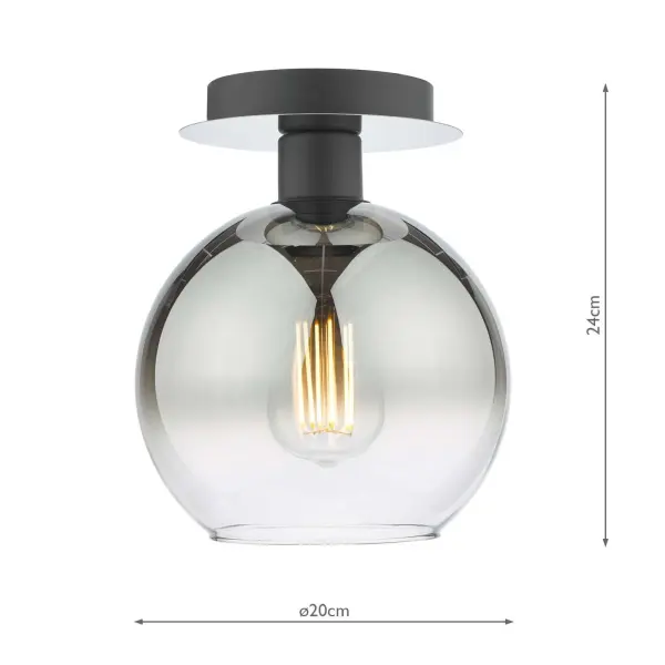 Lycia Matt Black Semi Flush Fitting with Smoked Ombre Glass