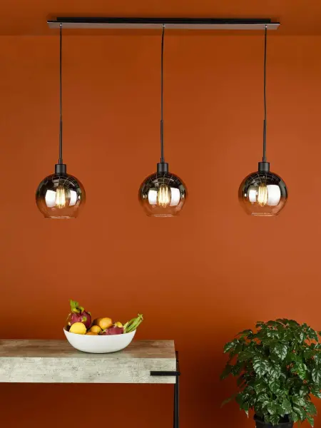 Lycia 3 Light Bar Pendant in Matt Black with Ombre Glass