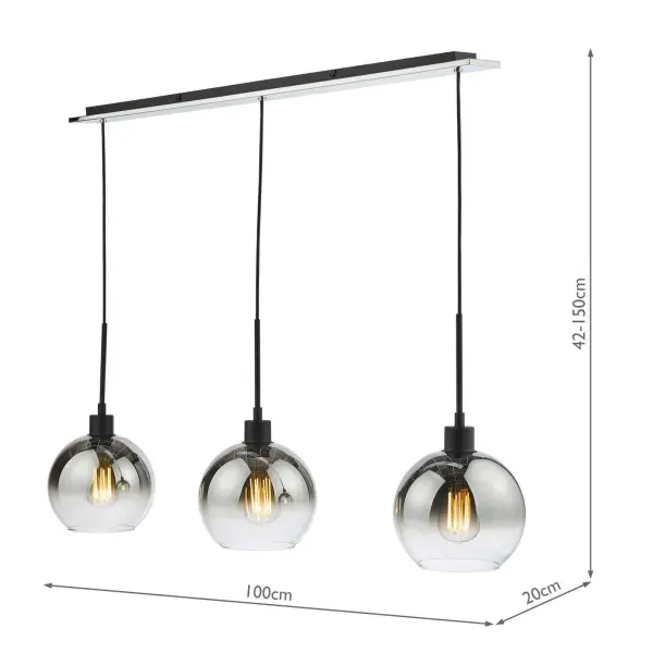 Lycia 3 Light Bar Pendant in Matt Black with Ombre Glass