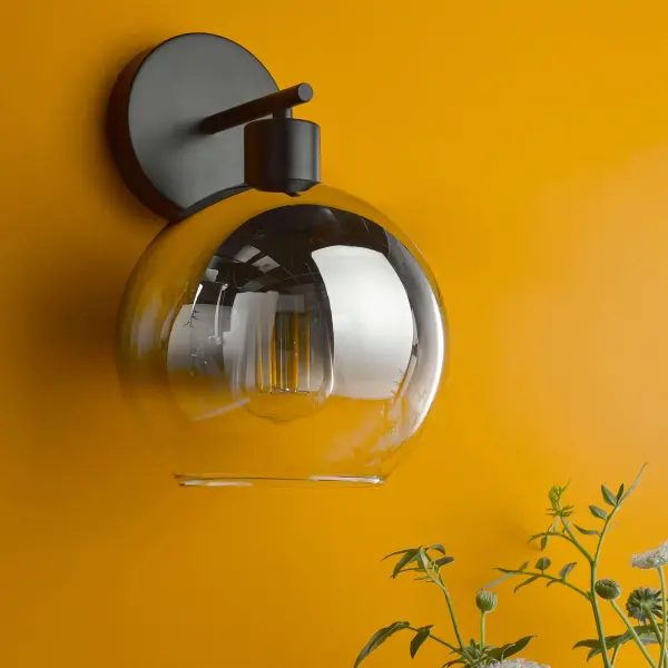 Lycia Matt Black & Smoked Ombre Glass Wall Light