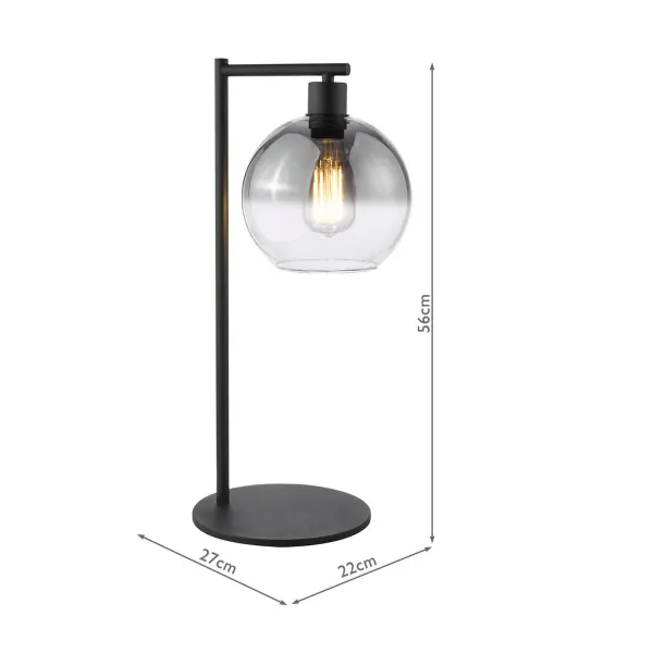 Lycia Matt Black Table Lamp C/W Smoked Ombre Glass