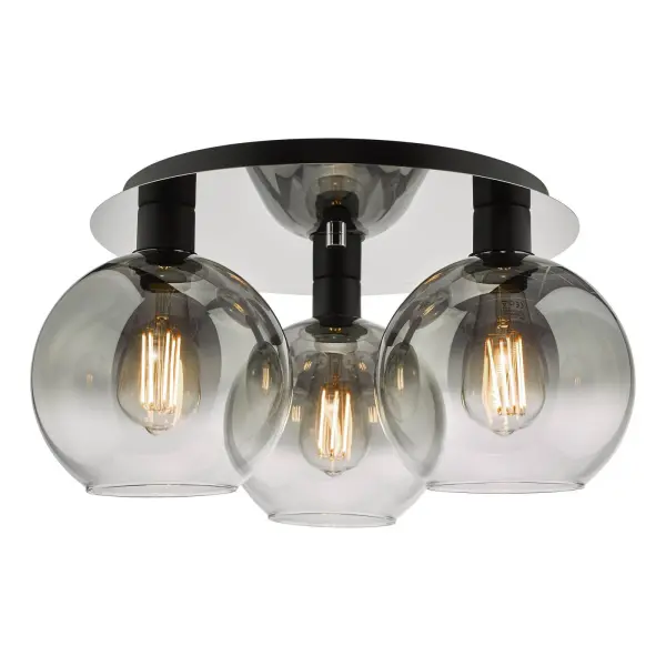 Lycia 3 Light Flush Fitting in Matt Black & Smoked Ombre Glass