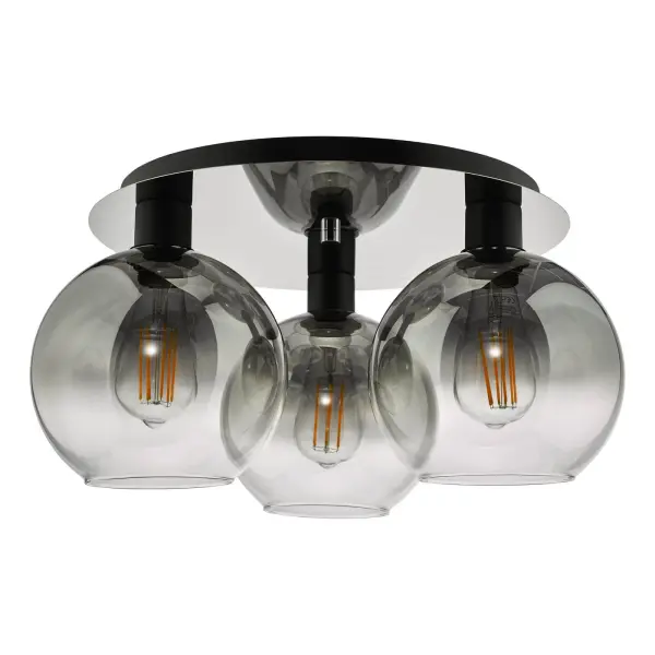 Lycia 3 Light Flush Fitting in Matt Black & Smoked Ombre Glass