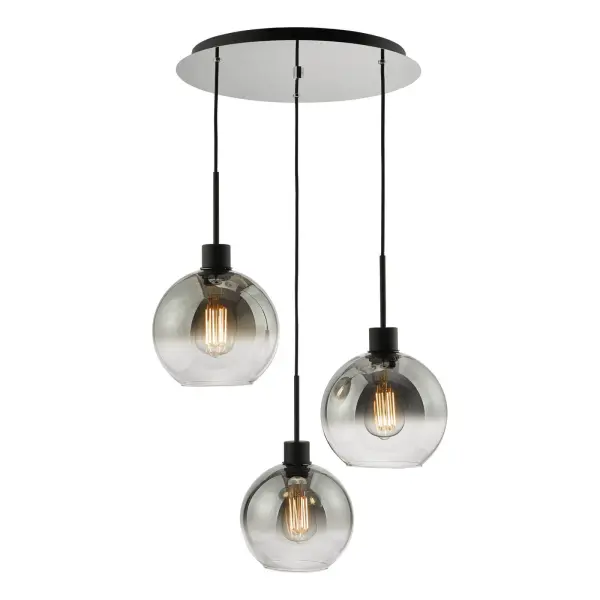 Lycia 3 Light Matt Black Cluster Pendant with Smoked Ombre Glass