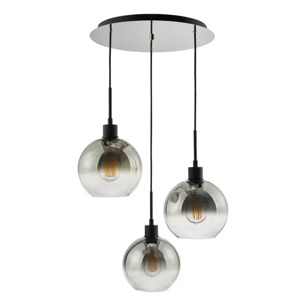 Lycia 3 Light Matt Black Cluster Pendant with Smoked Ombre Glass