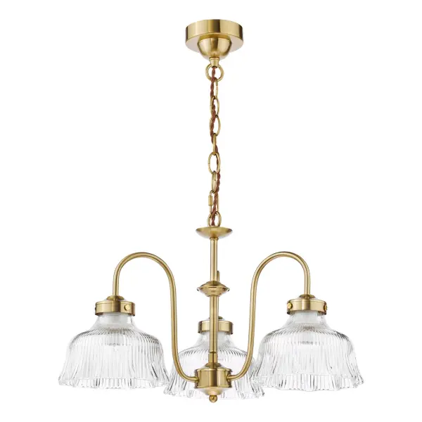 Maude 3 Light Natural Brass & Ribbed Glass Pendant