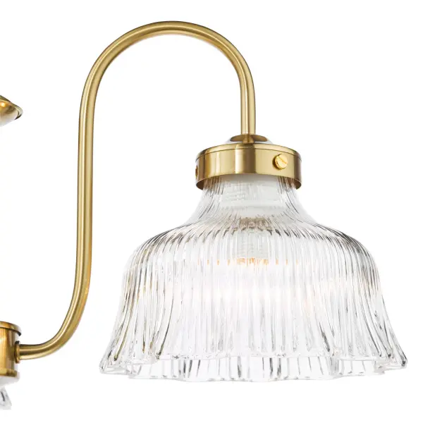Maude 3 Light Natural Brass & Ribbed Glass Pendant