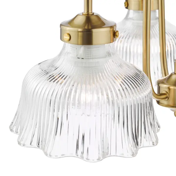 Maude 3 Light Natural Brass & Ribbed Glass Pendant