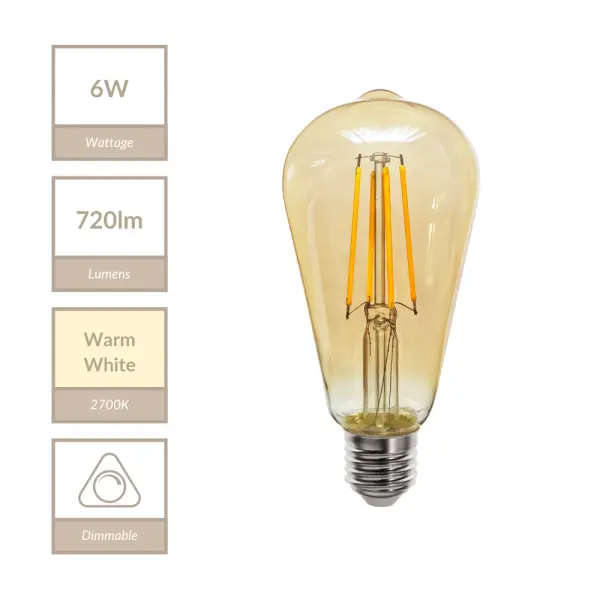 6W Amber Glass Dimmable E27 Squirrel Bulb