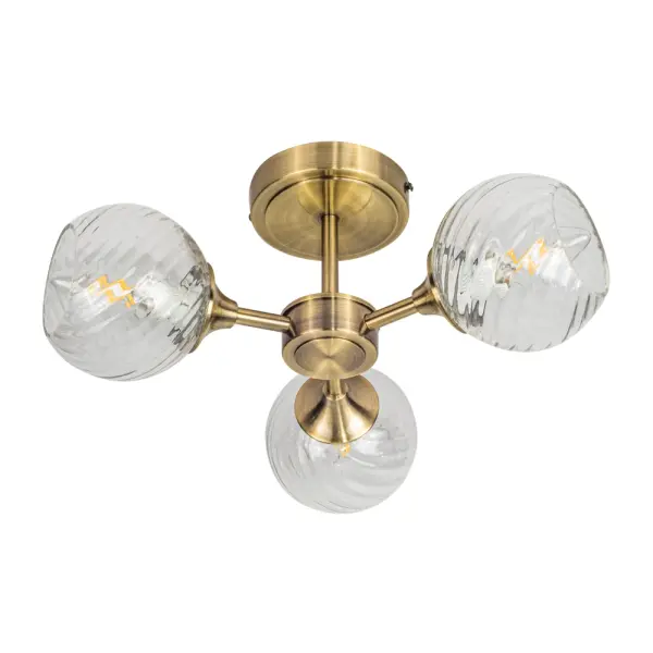 Mona 3 Light Antique Brass Semi Flush Fitting