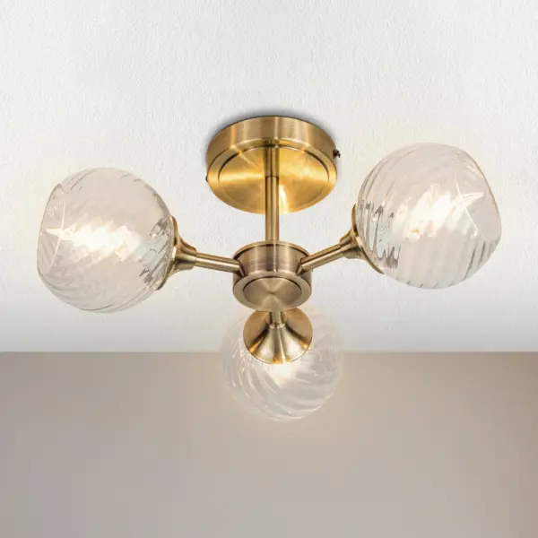 Mona 3 Light Antique Brass Semi Flush Fitting