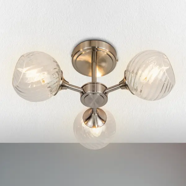 Mona 3 Light Satin Chrome Semi Flush Fitting