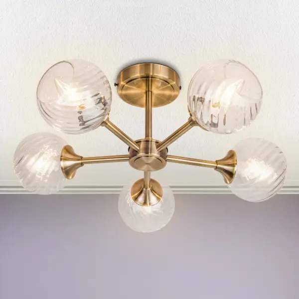 Mona 5 Light Antique Brass Semi Flush Fitting