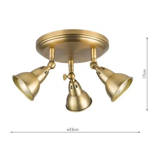 Nataniel 3 Light Spotlight in Aged Brass