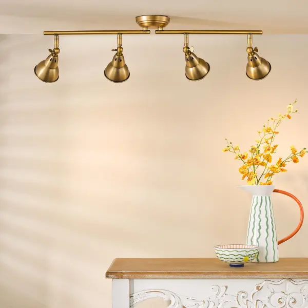 Nataniel 4 Light Aged Brass Spotlight Bar