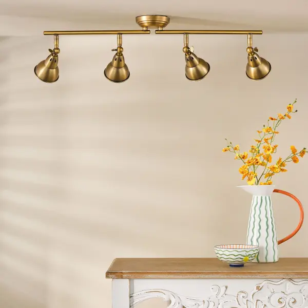 Nataniel 4 Light Aged Brass Spotlight Bar
