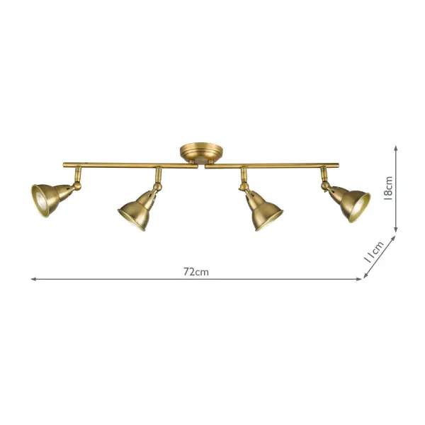 Nataniel 4 Light Aged Brass Spotlight Bar