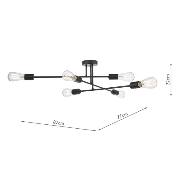 Neve 6 Light Matt Black Semi Flush