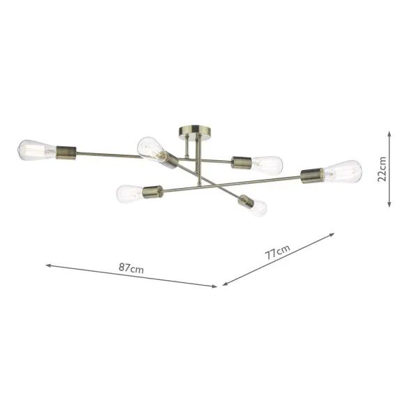 Neve 6 Light Antique Brass Semi Flush