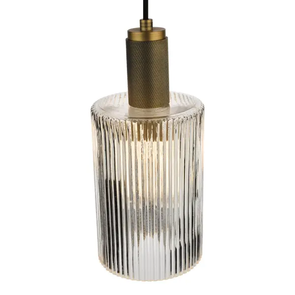 Nikolas Natural Solid Brass Pendant With Cylinder Ribbed Shade