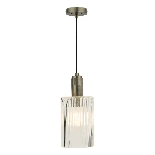 Nikolas Antique Chrome Pendant With Cylinder Ribbed Shade