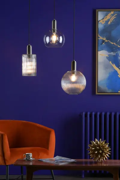 Nikolas Antique Chrome Pendant With Cylinder Ribbed Shade