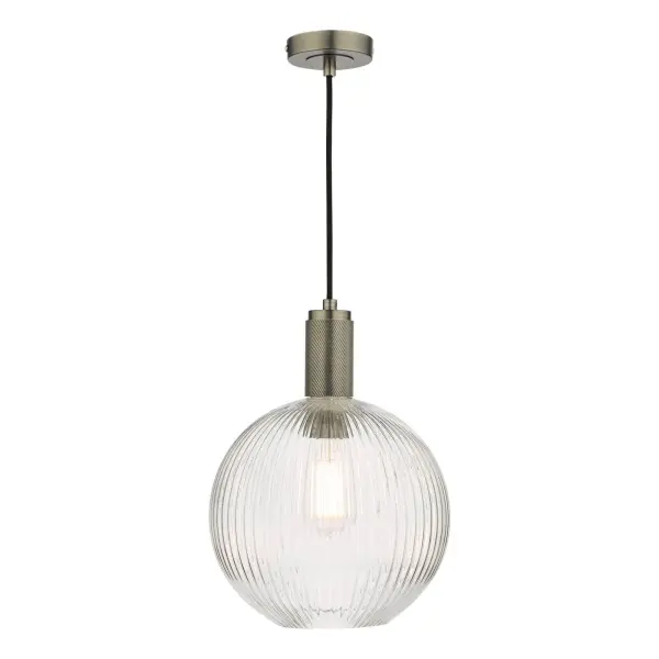 Nikolas Antique Chrome Pendant With Ribbed Glass Shade