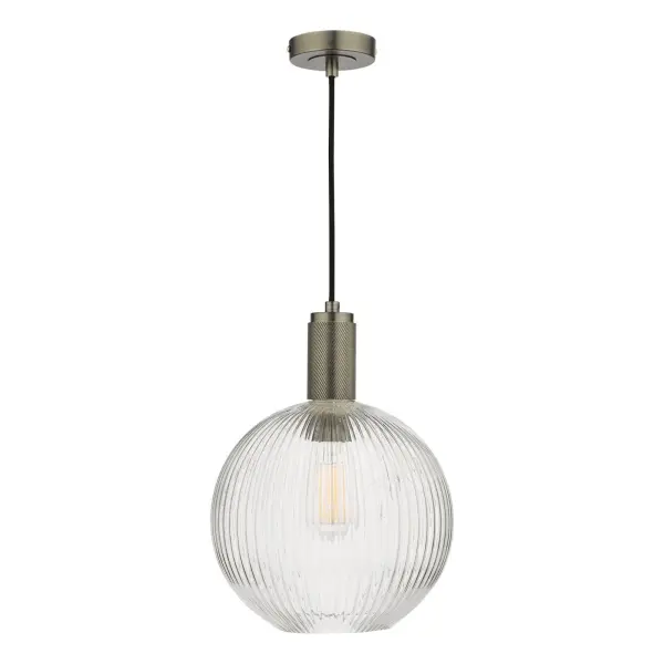 Nikolas Antique Chrome Pendant With Ribbed Glass Shade