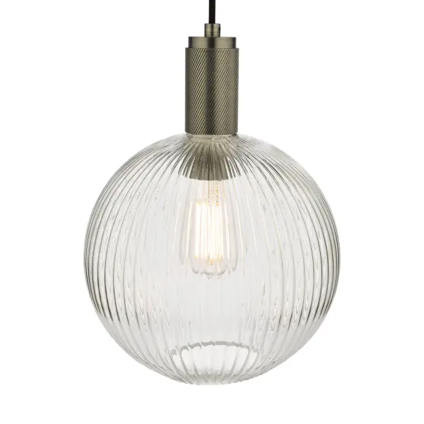 Nikolas Antique Chrome Pendant With Ribbed Glass Shade