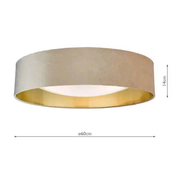 Nysa 2 Light 60cm Flush Fitting with Taupe Velvet Shade