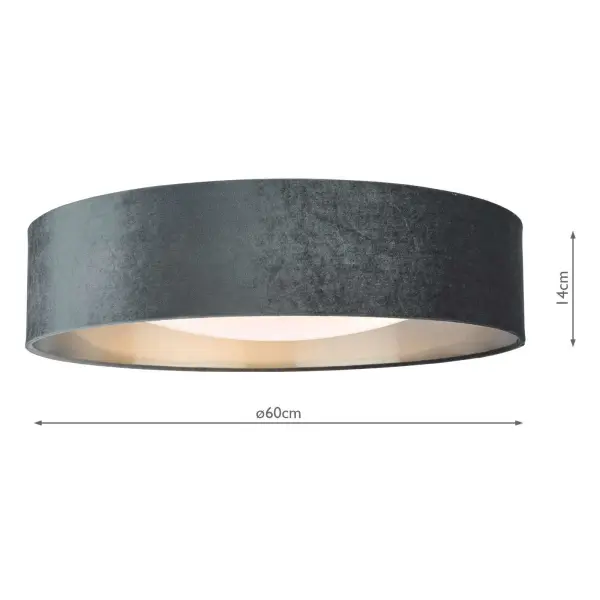 Nysa 3 Light 60cm Flush Fitting with Dark Grey Velvet Shade