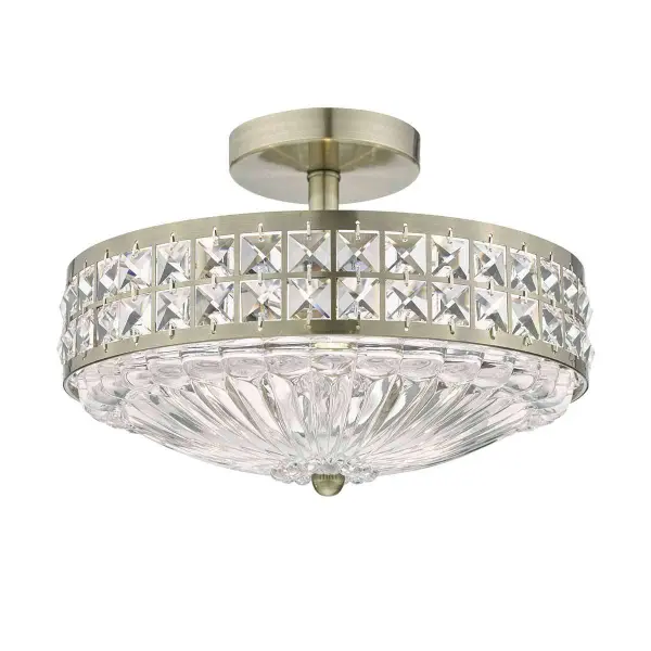 Olona 3lt Semi Flush Antique Brass Crystal Beads & Glass Diffuser