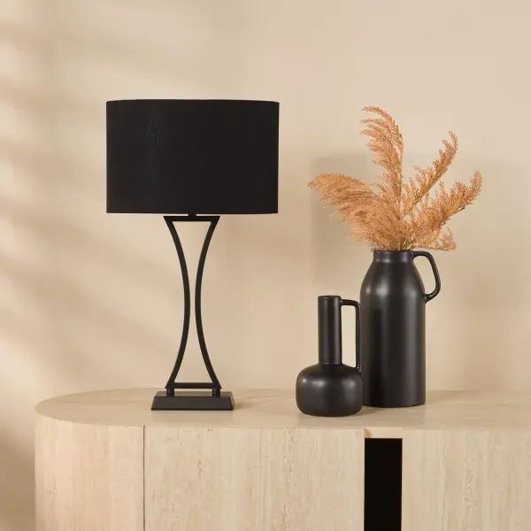 Oporto Matt Black Table Lamp C/W Shade