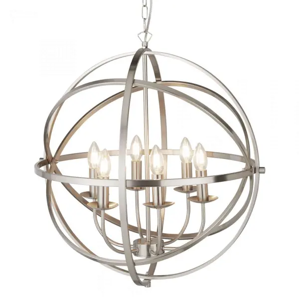 Orbit 6 Light Cage Frame Orb Pendant Satin Silver