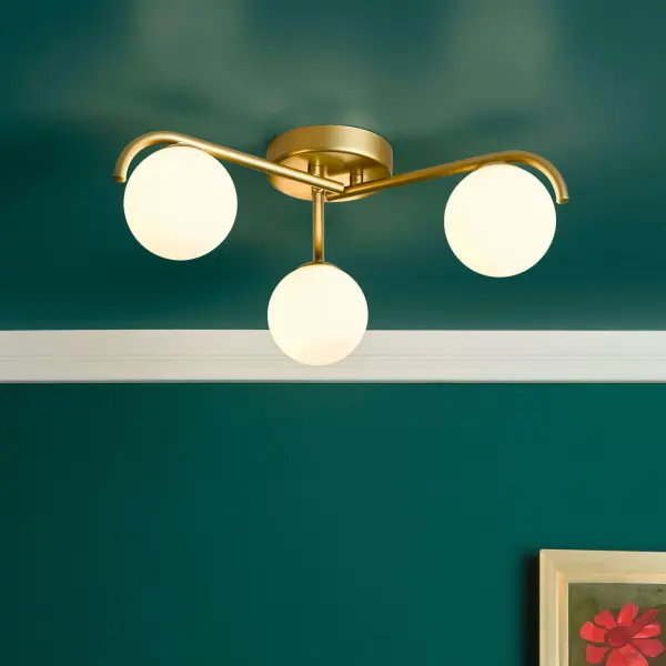 Orlena 3 Light Flush in Satin Gold & Opal Glass