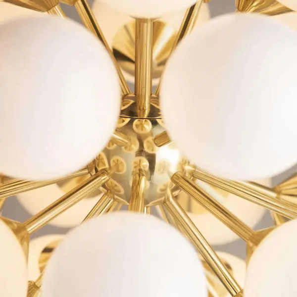 Oscar 28 Light Pendant in Brushed Brass with Gloss White Glass