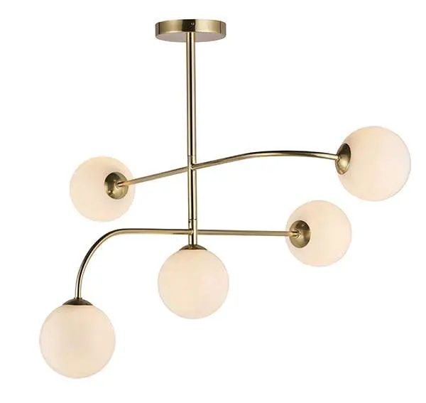 Otto 5 Light Semi Flush in Brushed Brass with Gloss White Glass