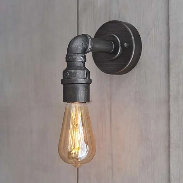 Pipe Single Industrial Wall Light in Pewter Finish