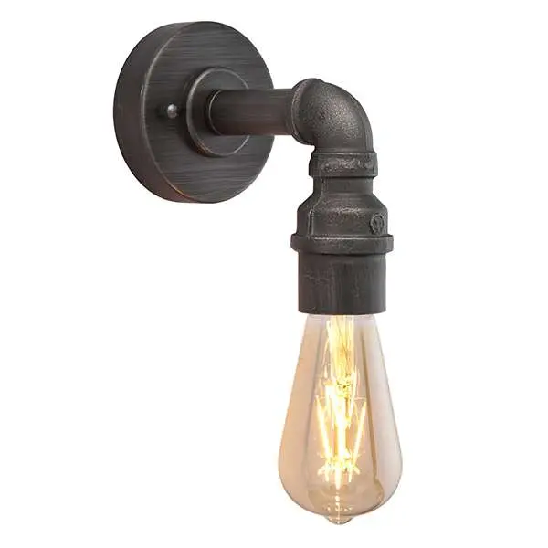 Pipe Single Industrial Wall Light in Pewter Finish