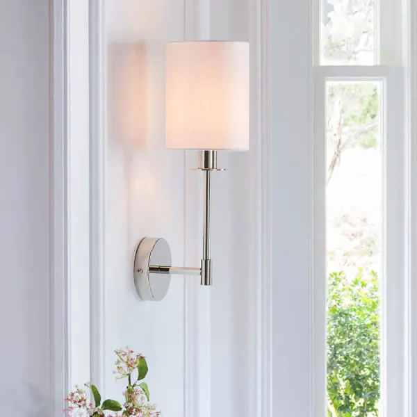 Sancerre Polished Nickel Wall Light C/W White Shade
