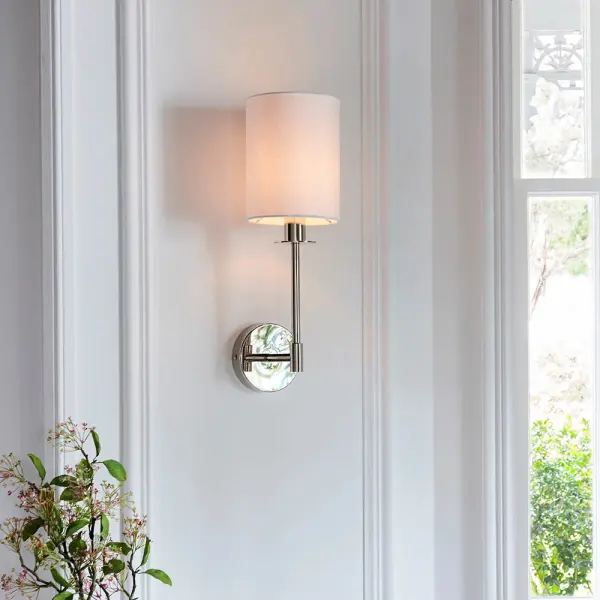 Sancerre Polished Nickel Wall Light C/W White Shade