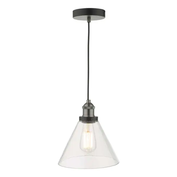 Ray 1 Light Pendant Antique Nickel with Clear Glass