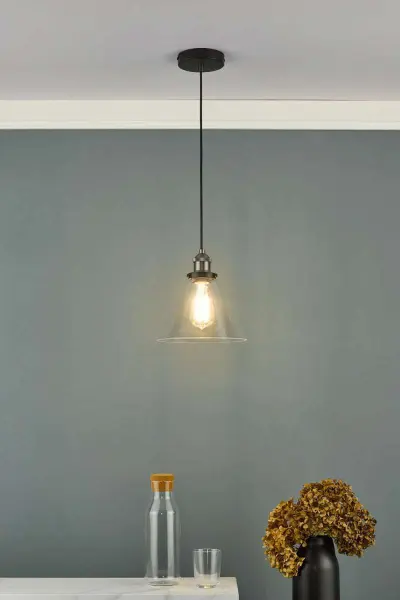 Ray 1 Light Pendant Antique Nickel with Clear Glass