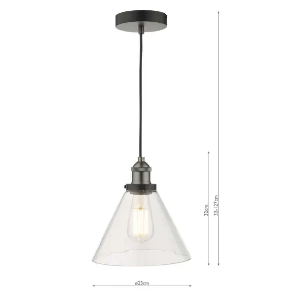 Ray 1 Light Pendant Antique Nickel with Clear Glass