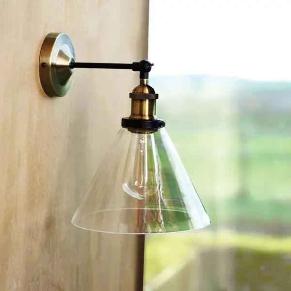 Ray 1 Light Wall Bracket Antique Brass Clear