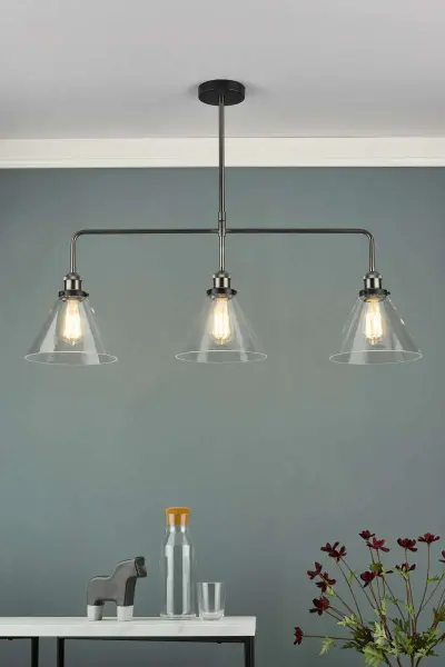 Ray 3 Light Bar Pendant Antique Nickel with Clear Glass