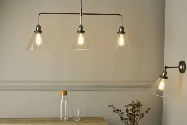 Ray 3 Light Bar Pendant Antique Nickel with Clear Glass